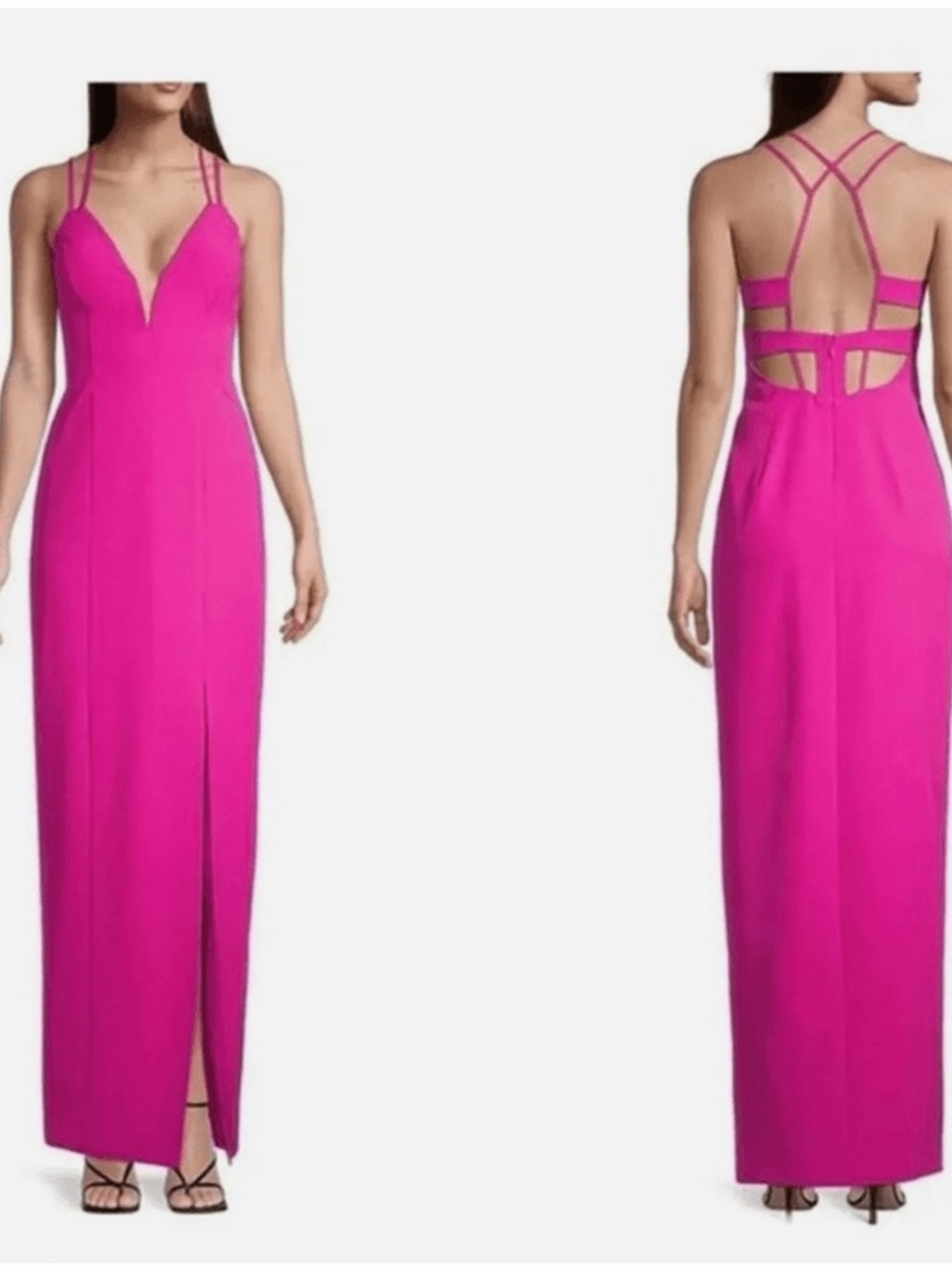 Aiden Mattox Fuchsia Strappy Backless Evening Gown